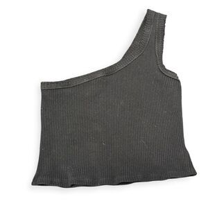 URBAN OUTFITTERS Women’s Black Ribbed One-Shoulder Cropped Tank Top Size Large